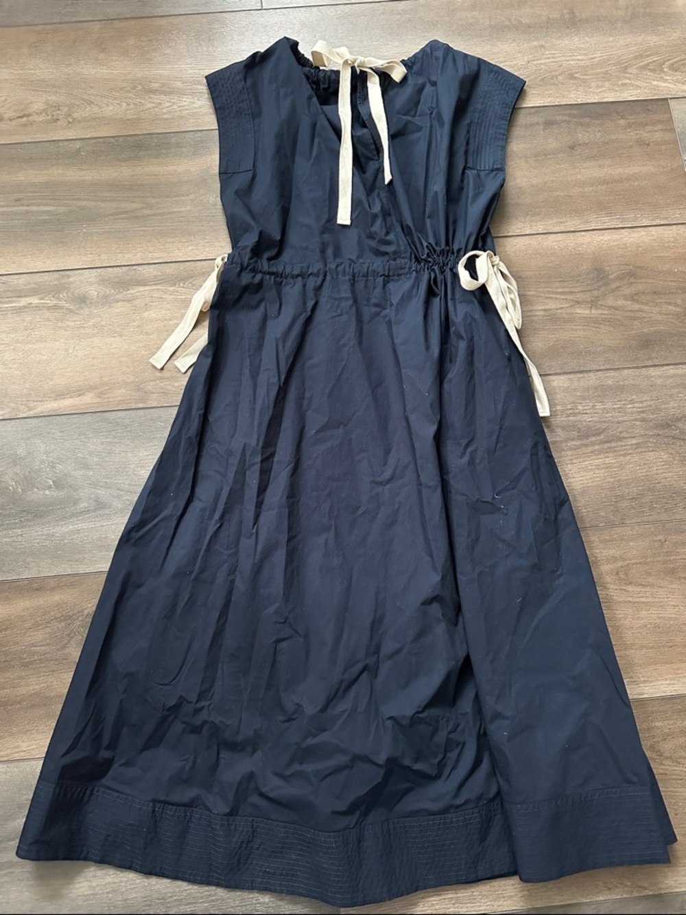 Banana Republic Navy Long Dress with Cream Drawstring Ties - Picture 6 of 8